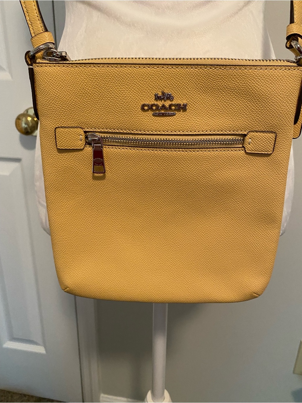 Coach Pebbled Leather Crossbody Bag Mini Rowan File in Retro Yellow